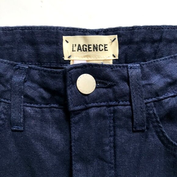 L'Agence Danica Linen Wide Leg Pants Womens 25 Navy Blue High Rise Crop Cropped - Picture 7 of 14
